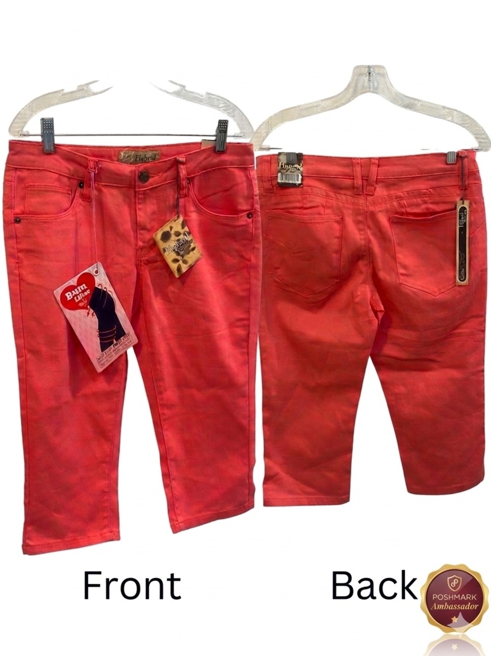 NWT Hybrid & Company Bum Lifter Capri Pants Cora/Salmon Pink  Size 7